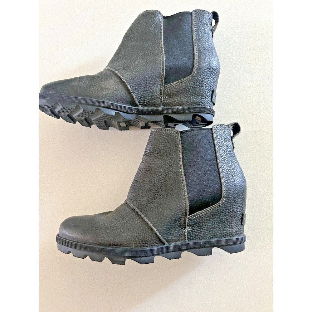 Sorel Gray Leather Joan Of Arctic Wedge Pull On Bootie Ankle Boot Waterproof 12 - Picture 3 of 9